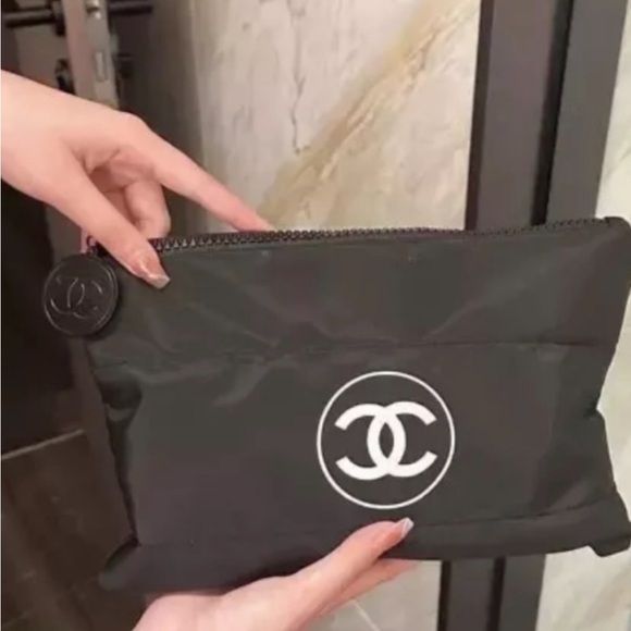CHANEL Black Cosmetic Pouch with White Logo - Picture 5 of 5